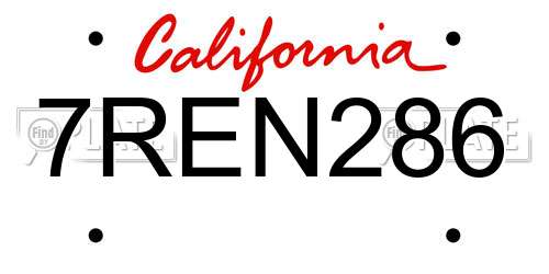 7REN286 California License Plate