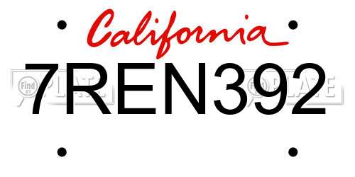 7REN392 California License Plate