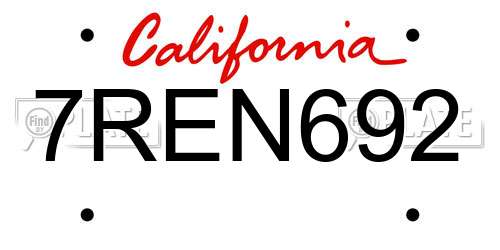 7REN692 California License Plate