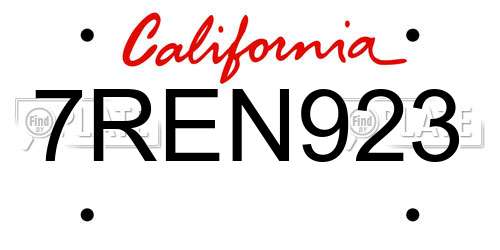 7REN923 California License Plate