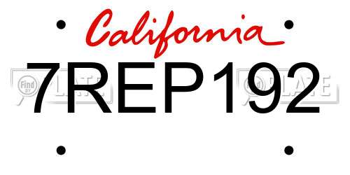 7REP192 California License Plate