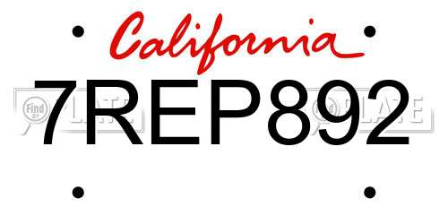 7REP892 California License Plate