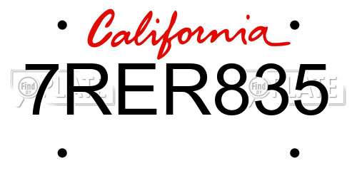 7RER835 California License Plate