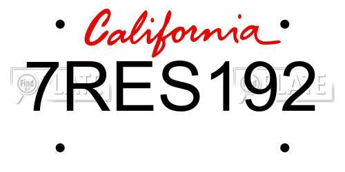 7RES192 California License Plate