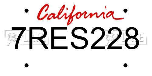 7RES228 California License Plate