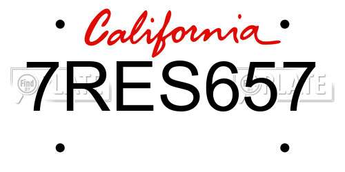 7RES657 California License Plate