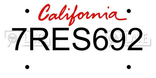 7RES692 California License Plate