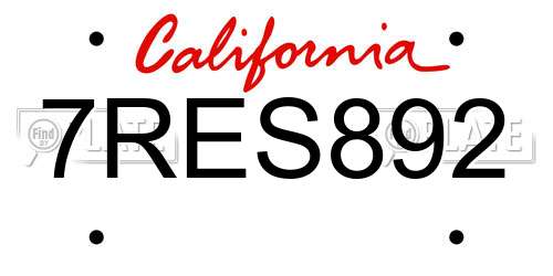 7RES892 California License Plate