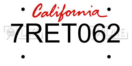 7RET062 California License Plate