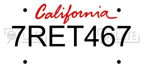 7RET467 California License Plate