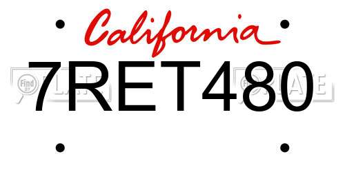 7RET480 California License Plate