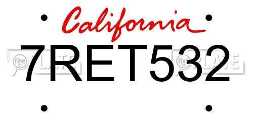 7RET532 California License Plate
