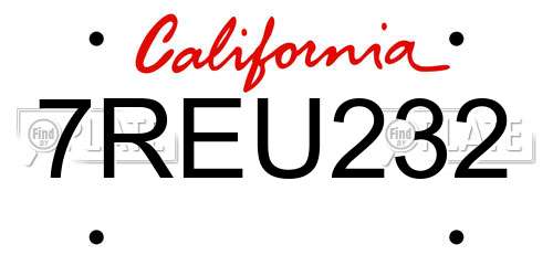 7REU232 California License Plate