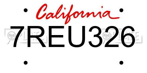 7REU326 California License Plate