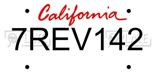 7REV142 California License Plate