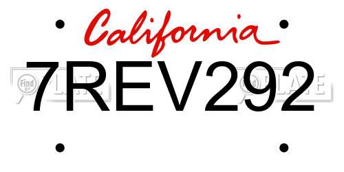 7REV292 California License Plate