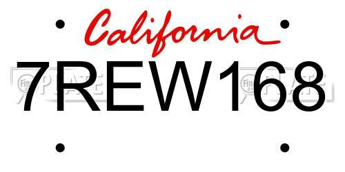 7REW168 California License Plate