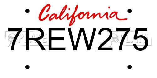 7REW275 California License Plate