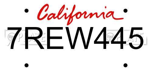 7REW445 California License Plate