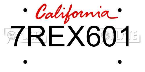 7REX601 California License Plate