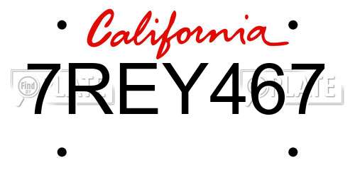 7REY467 California License Plate