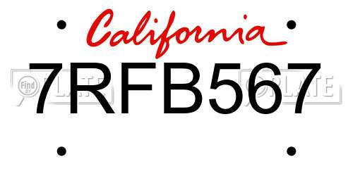 7RFB567 California License Plate