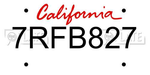 7RFB827 California License Plate