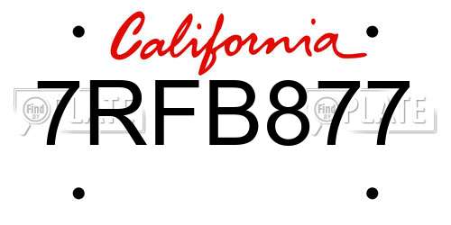7RFB877 California License Plate