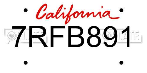 7RFB891 California License Plate