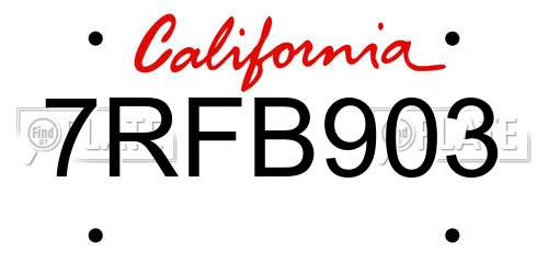 7RFB903 California License Plate