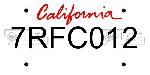 7RFC012 California License Plate