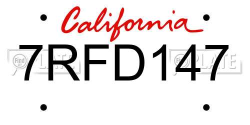 7RFD147 California License Plate