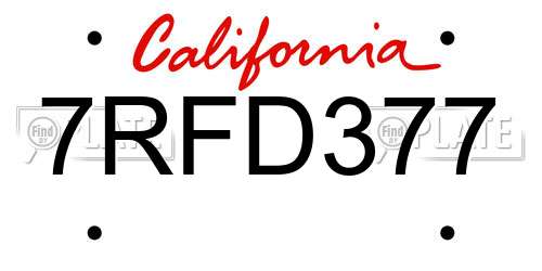 7RFD377 California License Plate