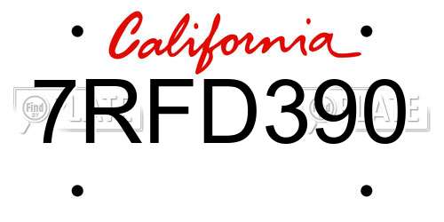7RFD390 California License Plate