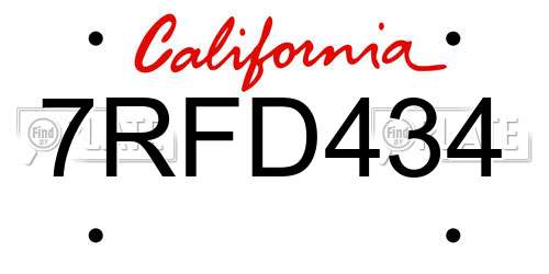 7RFD434 California License Plate