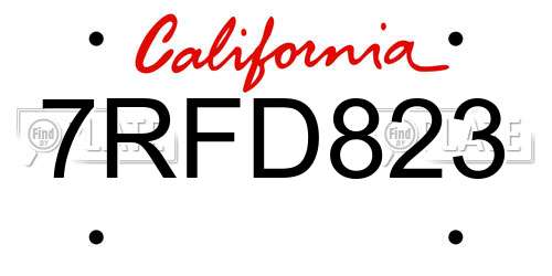 7RFD823 California License Plate