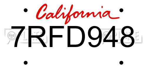 7RFD948 California License Plate