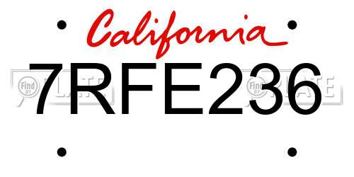 7RFE236 California License Plate