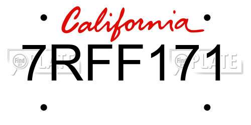 7RFF171 California License Plate