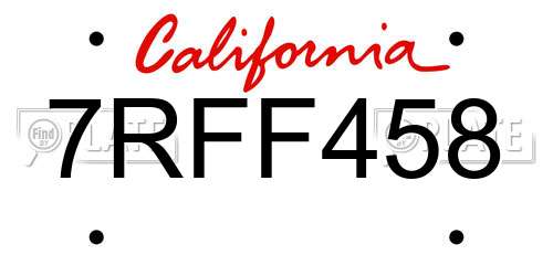 7RFF458 California License Plate