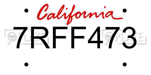 7RFF473 California License Plate