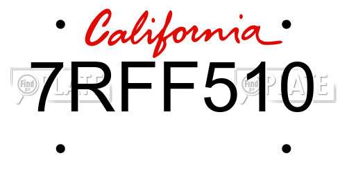 7RFF510 California License Plate
