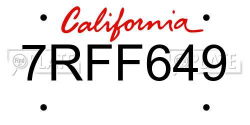 7RFF649 California License Plate