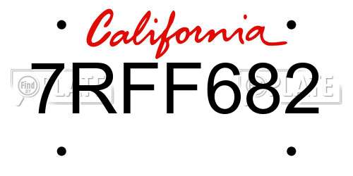 7RFF682 California License Plate