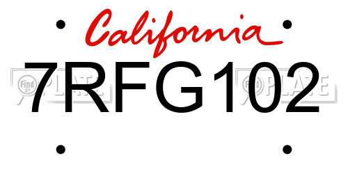 7RFG102 California License Plate