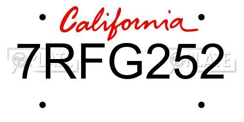 7RFG252 California License Plate