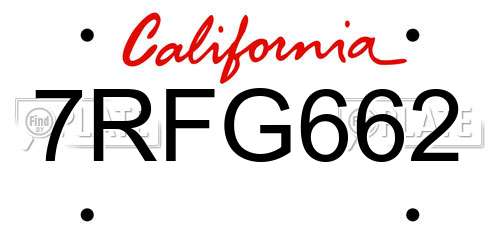 7RFG662 California License Plate