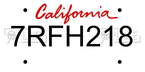 7RFH218 California License Plate