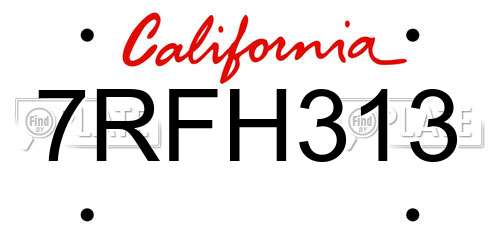 7RFH313 California License Plate