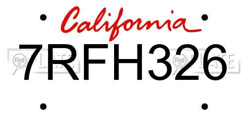 7RFH326 California License Plate